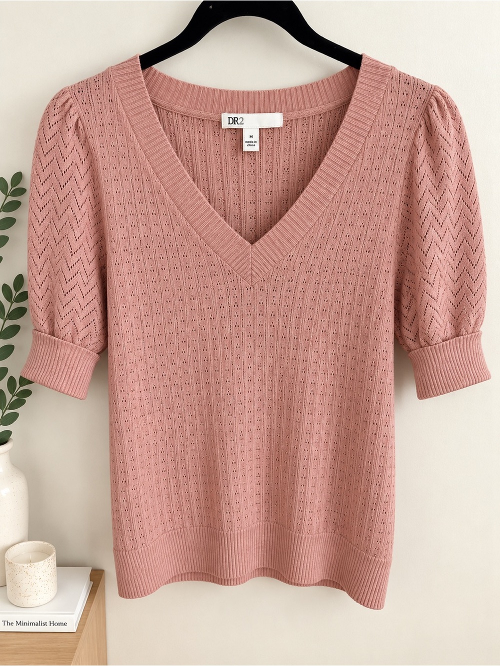 DR2 Dusty Rose V-Neck Short Sleeve Knit Top